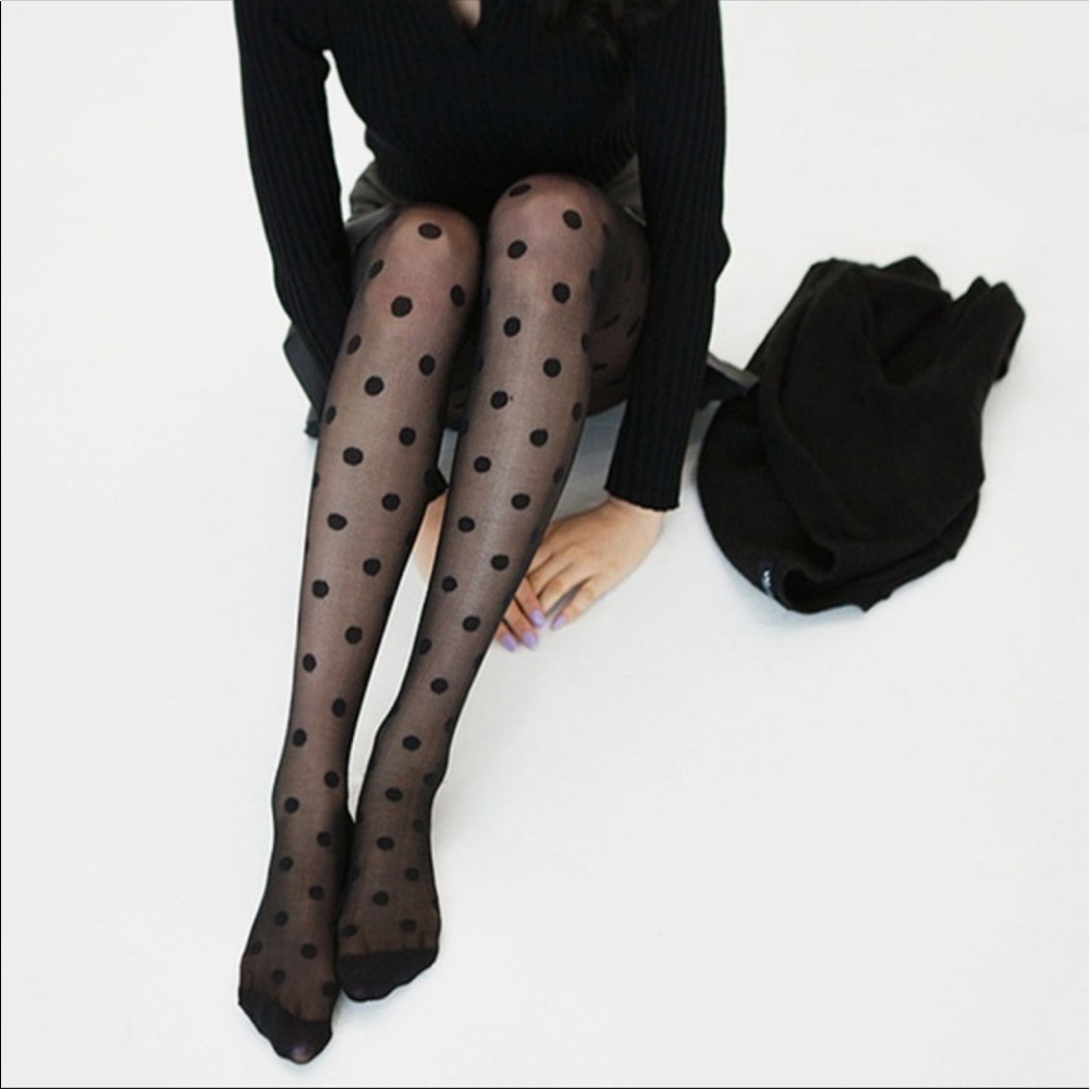 New Ladies black polka dot panty hose - Picture 4 of 5